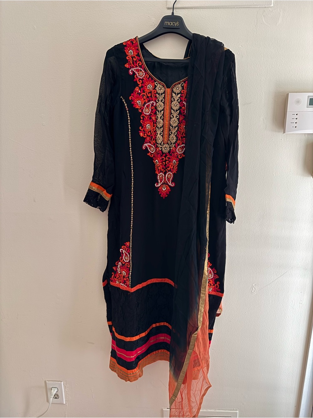 Women’s Black Embroidered Salwar Kameez with Red Accents